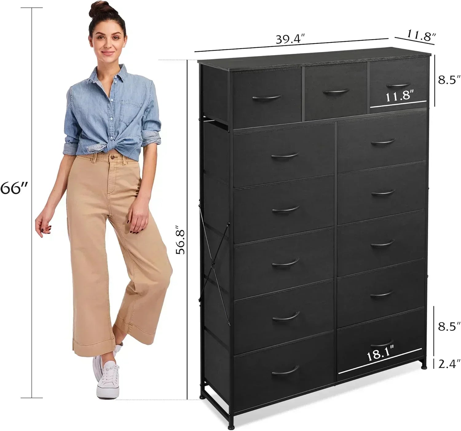 WLIVE Storage Organizer Unit with 13 Fabric Bins Storage Drawers Organizer with Steel Frame