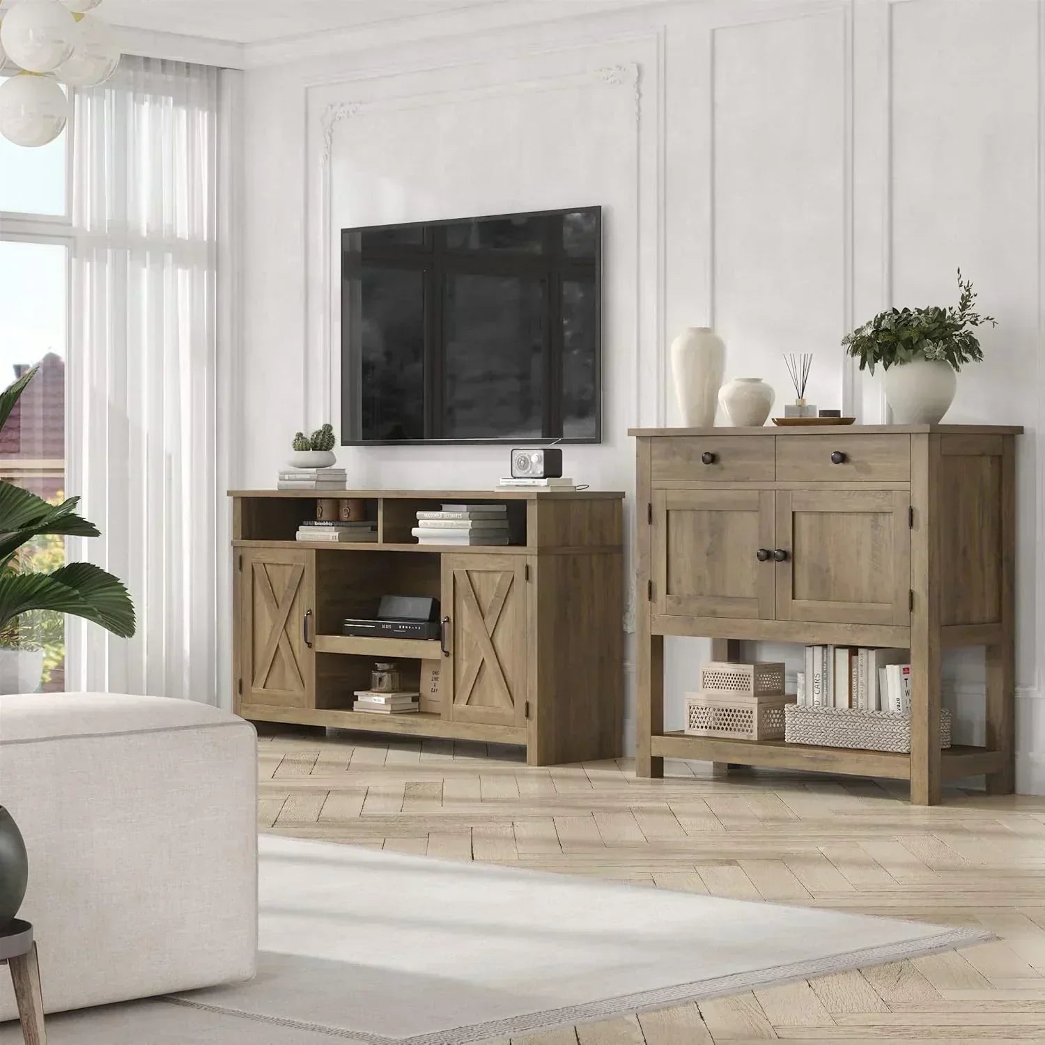 Farmhouse style console table coffee bar entry table with storage rack sofa table