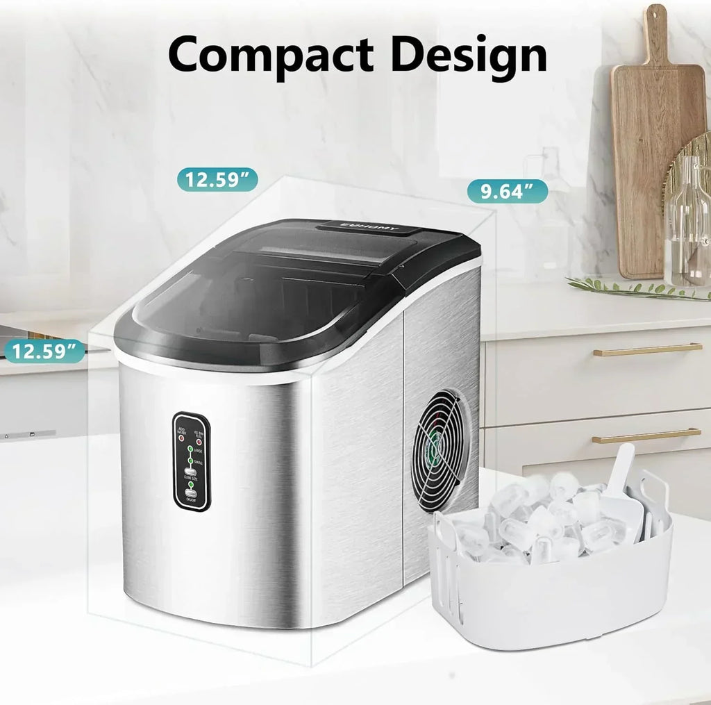 EUHOMY Nugget Ice Maker Countertop with Handle Ready 34lbs Per Day Removable Top Cover