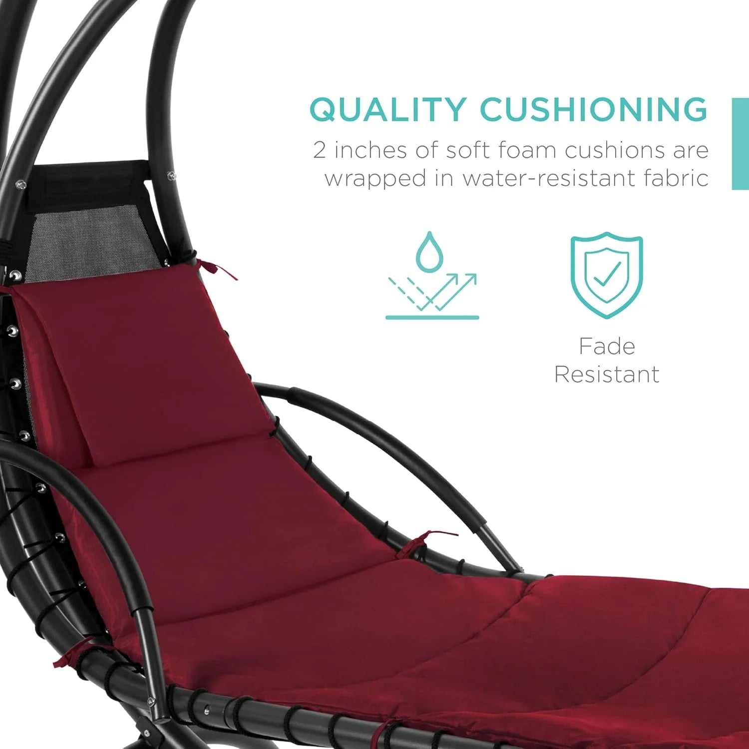 Best Choice Products Outdoor Hanging Curved Steel Chaise Lounge Chair Swing w/Built-in Pillow and Removable Canopy - Teal