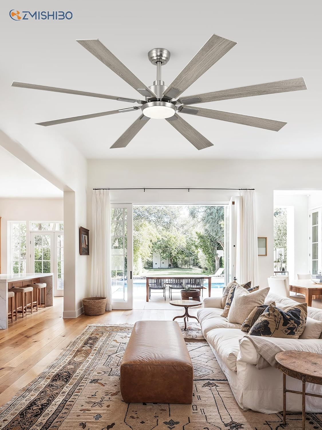 ZMISHIBO 72 inch Large Ceiling Fans with Lights and Remote, Indoor/Outdoor Black Modern Ceiling Fan for Kitchen Living Room Patio, 6 Speed Reversible Quiet DC Motor, 3 CCT, Dual Finish 8 Blades