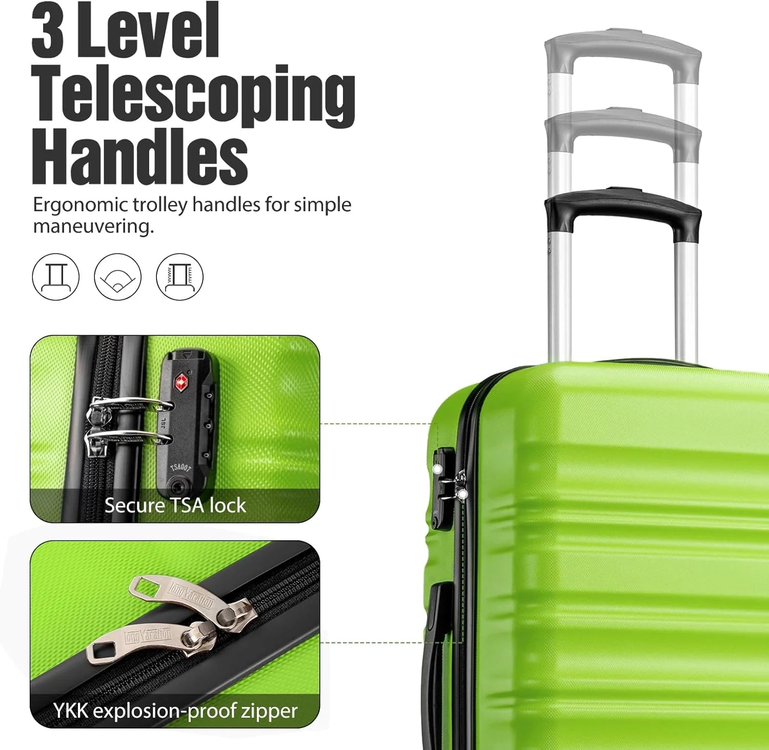 LONG VACATION 6 Piece Luggage Set Carry on Suitcase with ABS+PC hardshell, Spinner Wheels & YKK Zipper TSA Lock
