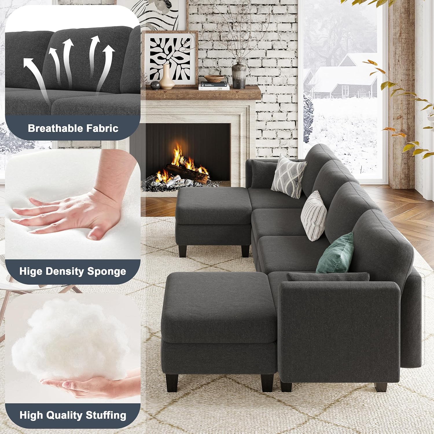 Modular Sectional Sof Convertible U Shaped Sofa Couch with High Density Memory Foam