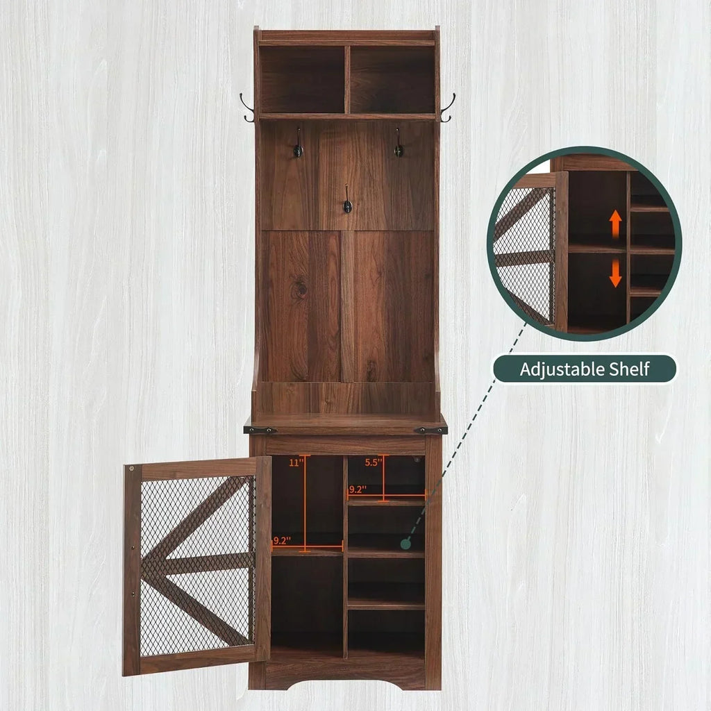 JXQTLINGMU 59-inch Farmhouse Foyer Tree Shoe Storage Entryway Bench Foyer Coat Rack Cabinet