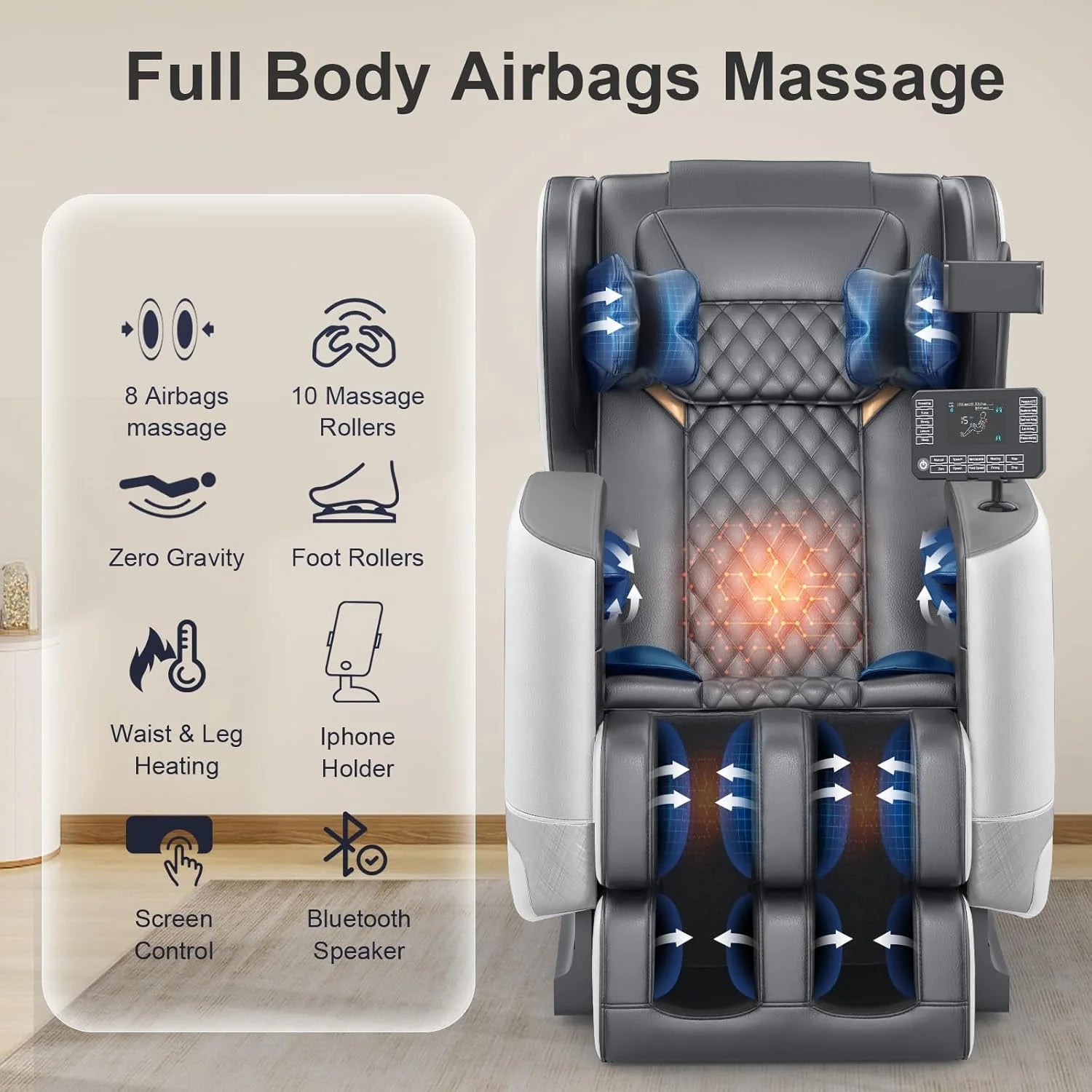 2025 Massage Chair Full Body, Zero Gravity Massage Chair with 10 Fix Rollers, Heating, Foot Massage, Auto Modes, Bluetooth Speaker, Touch Screen Controller (Brown Premium)