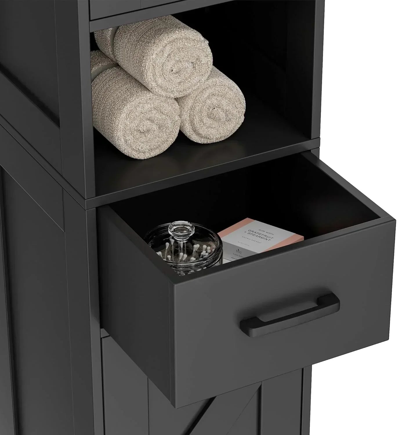 Homhedy 67 H Tall Bathroom Storage Cabinet with 2 Barn Doors and 1 Drawer Narrow Storage Unit