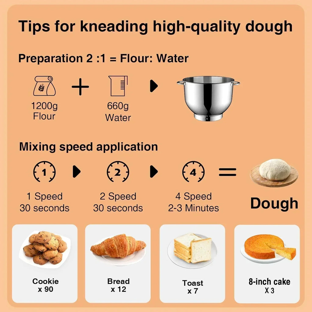 Stand Mixer 6.5 Qt 660W 6-Speed Tilt-Head Food Dough Mixer Kitchen Electric Mixer Stainless Steel