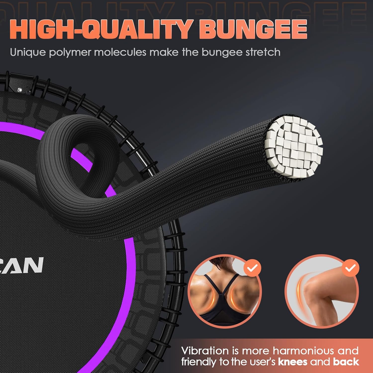 BCAN 450/550 LBS Foldable Mini Trampoline, 40/48 Fitness Trampoline with Bungees, U Shape Adjustable Foam Handle, Stable & Quiet Exercise Rebounder for Adults Indoor/Outdoor Workout