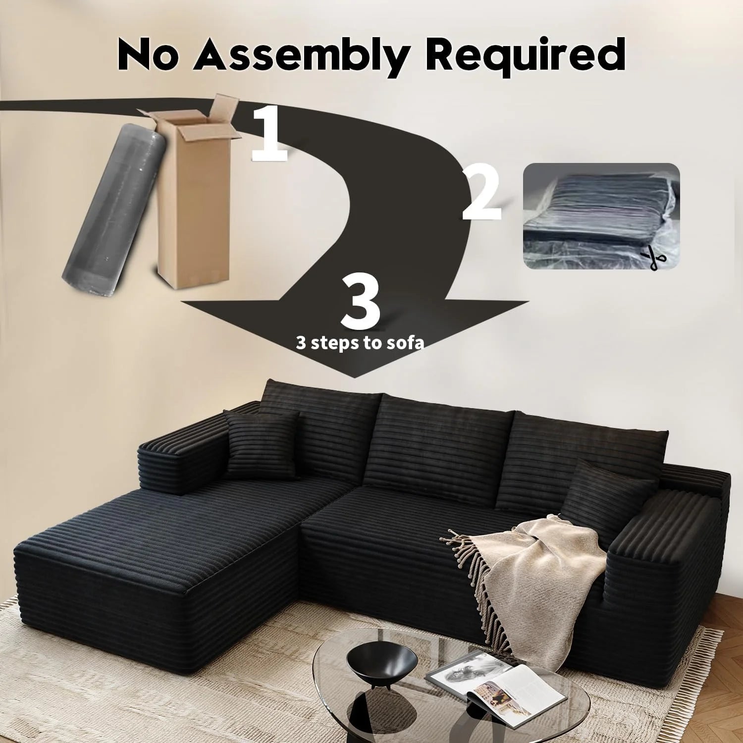 107.5 inch Cloud Modular Sectional Sofa with L-Shaped Chaise Lounge, Modern Minimalist Upholstered Sofa Deep Seating Corner Sofa