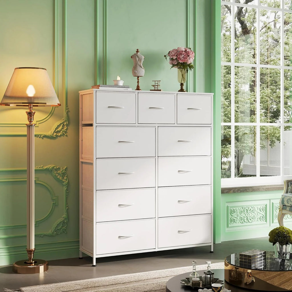 Storage Organizer Unit with 11 Fabric Bins, Storage Drawers Organizer with Steel Frame, Tall Storage Tower Organizaton