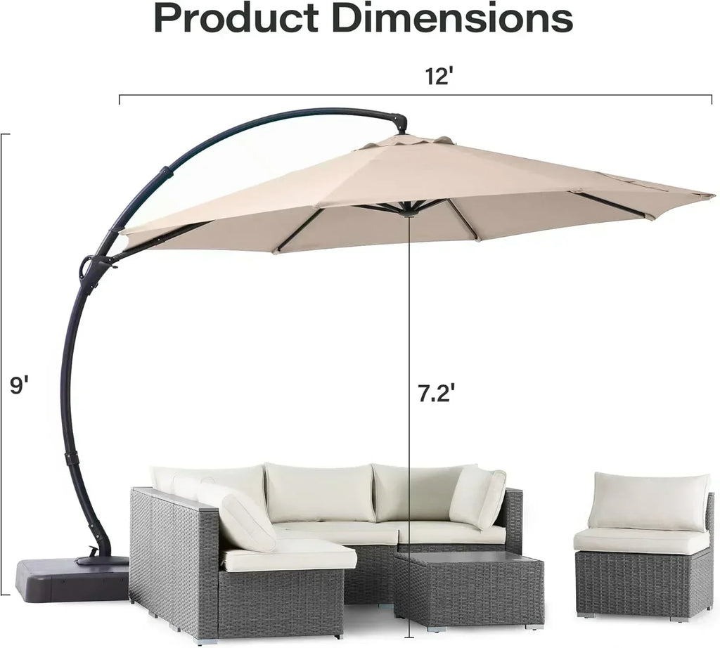 LAUSAINT HOME Outdoor Patio Umbrella with Base included 11 FT Deluxe Curvy Cantilever Umbrella