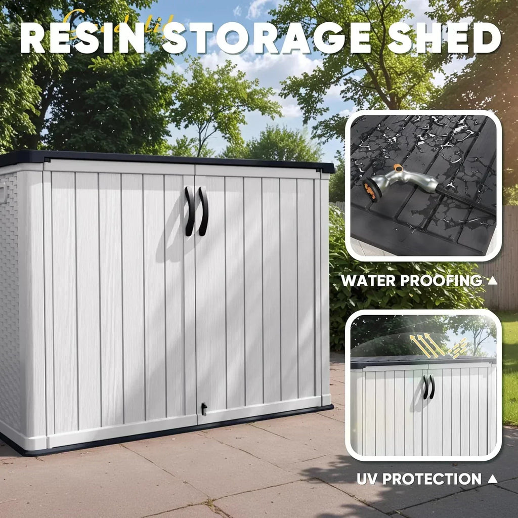 Devoko Outdoor Storage Cabinet 26 Cu Ft with Lockable Doors Horizontal Storage Shed Waterproof