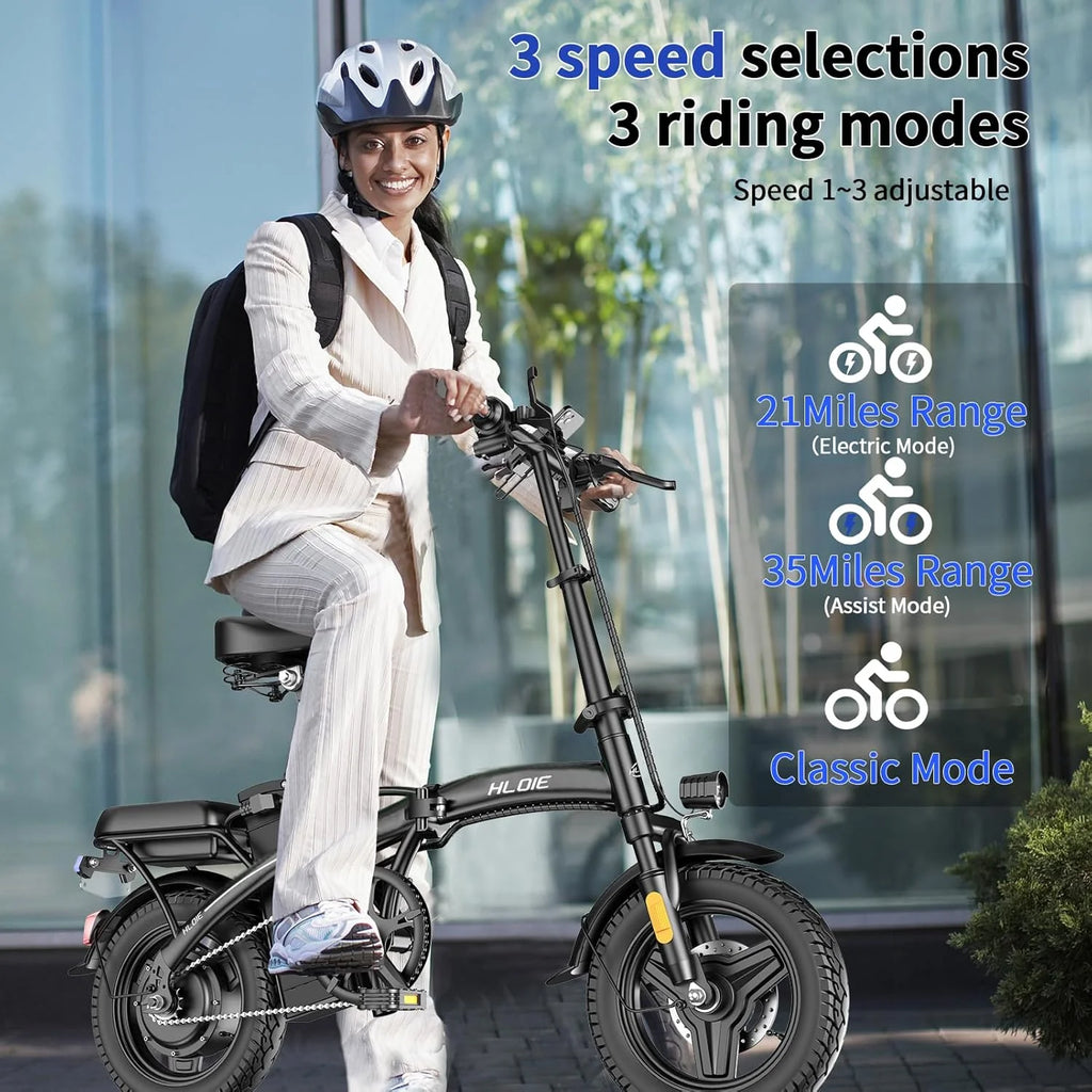 HLOIE Folding Electric Bike for Adults, Peak 750W Motor,23MPH Max Speed Foldable Electric Bicycles,14 Ebike