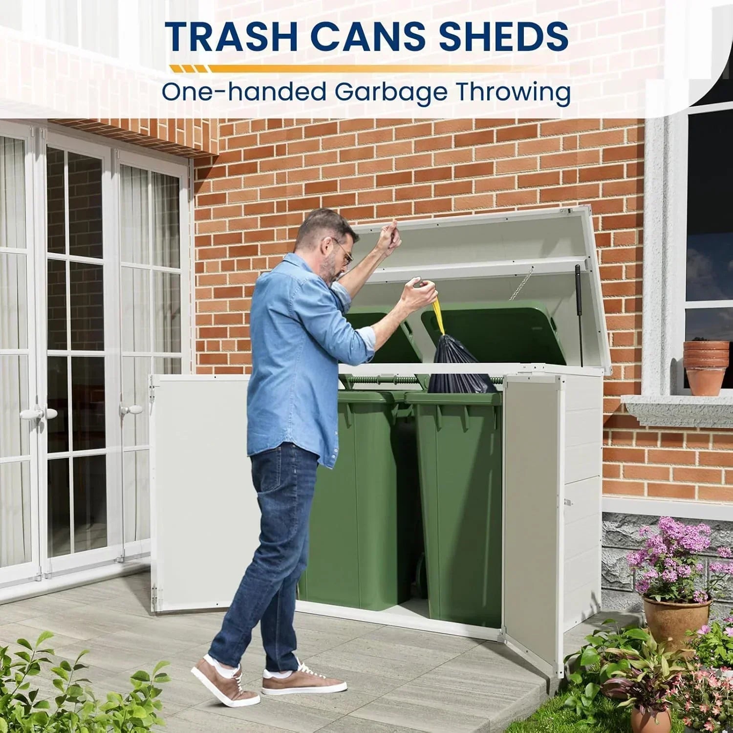 Amopatio 41 Cu Ft Horizontal Outdoor Storage Shed Resin Trash Can Storage Resin Shed Garden Tools