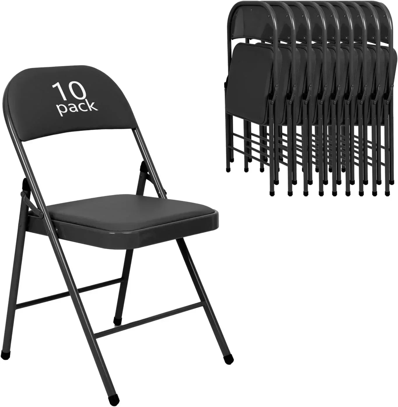 6 Pack Black Folding Chairs with Leather Chairs Events Office Wedding Party Upholstered Chairs
