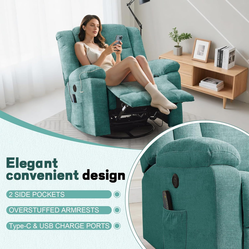 Rocker Recliner, Glider Recliner Chairs for Adults, 360�� Swivel Rocking Chair with Massage and Heating, Nursery Chair