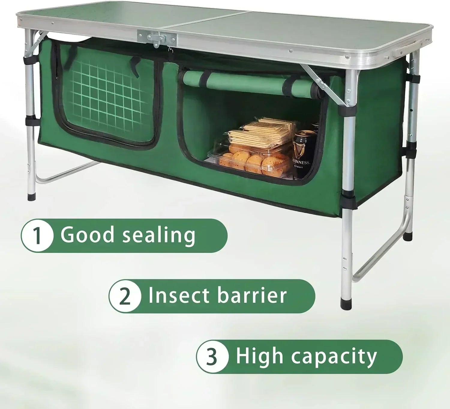 Outdoor Folding Table Aluminum Lightweight Height Adjustable with Storage Organizer
