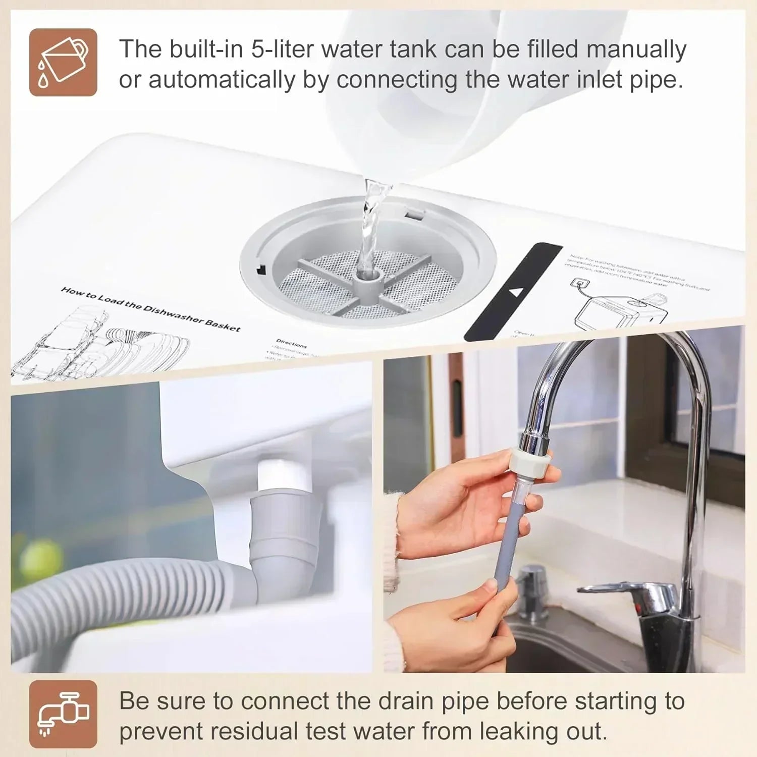 Mini countertop dishwasher Compact dishwasher Double spray arms Portable countertop dishwasher