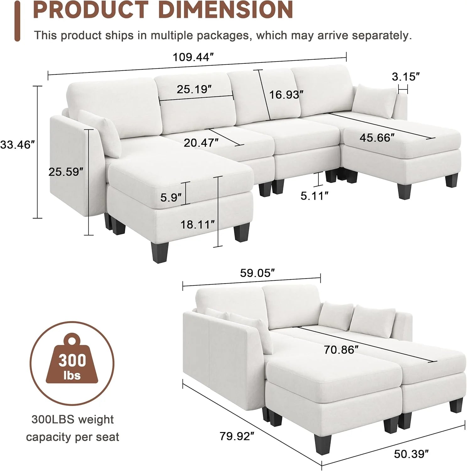 Modular Sectional Sof Convertible U Shaped Sofa Couch with High Density Memory Foam