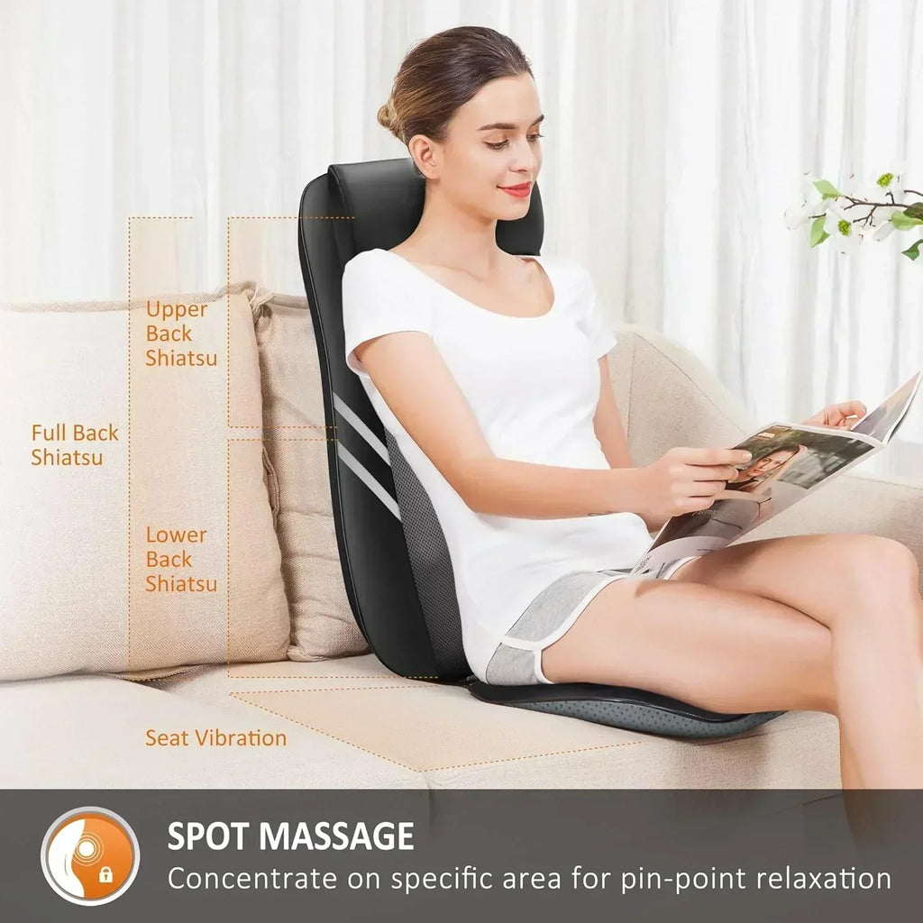 Snailax Shiatsu Massage Cushion with Heat Massage Chair Pad Kneading Back Massager for Home