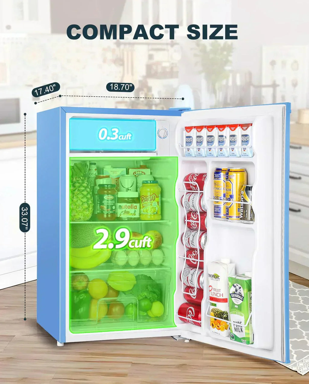 Upstreman 3.2 Cu.Ft Mini Fridge Freezer Single Door Fridge Dorm Fridge Adjustable Thermostat