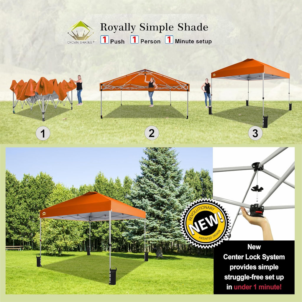 10x10 Pop-Up Awning One-Click Installation Beach Tent Outdoor Sunshade Silver Coated Top