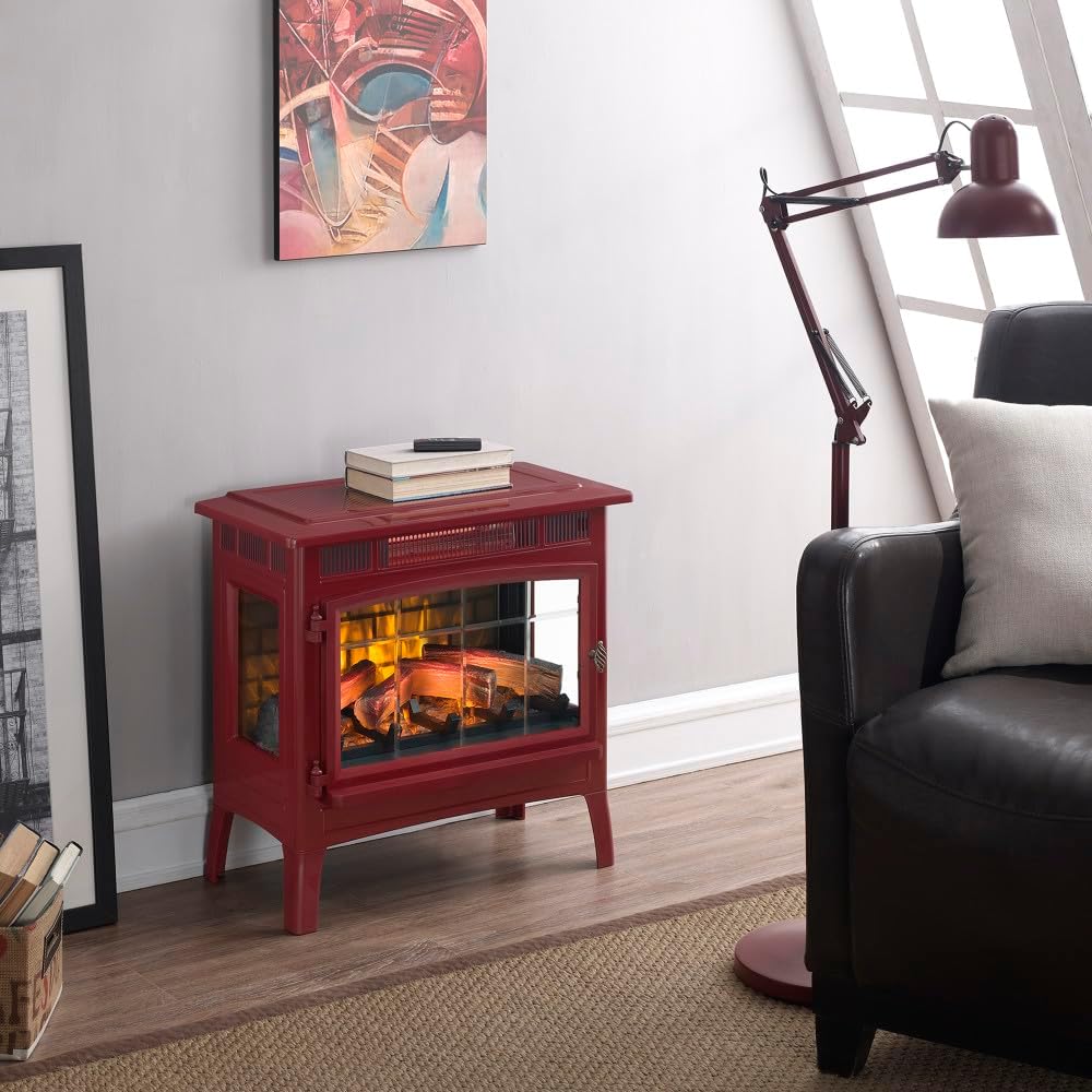 Freestanding Electric Fireplace Stove Heater with 3D Flame Effect for 1000 Sq. Ft