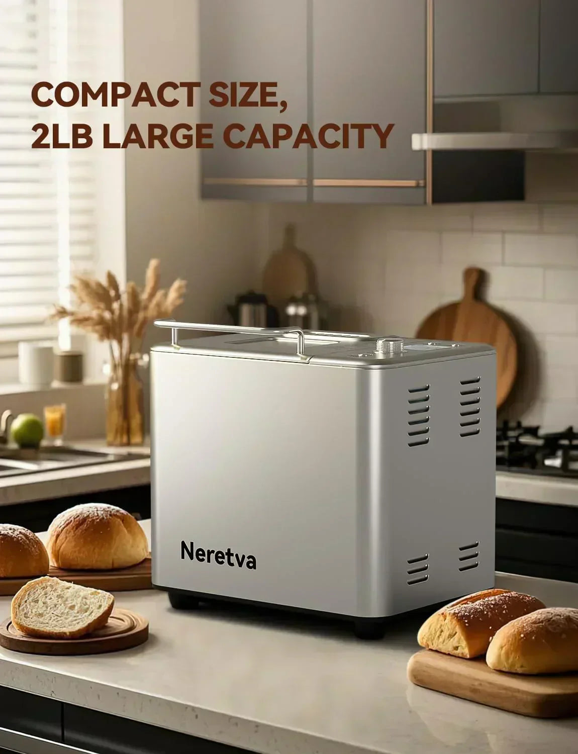 Neretva Bread Maker 20-in-1 2LB Bread Maker Dual Heater Bread Maker Automatic