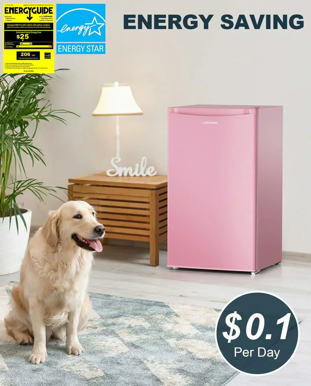 Upstreman 3.2 Cu.Ft Mini Fridge Freezer Single Door Fridge Dorm Fridge Adjustable Thermostat