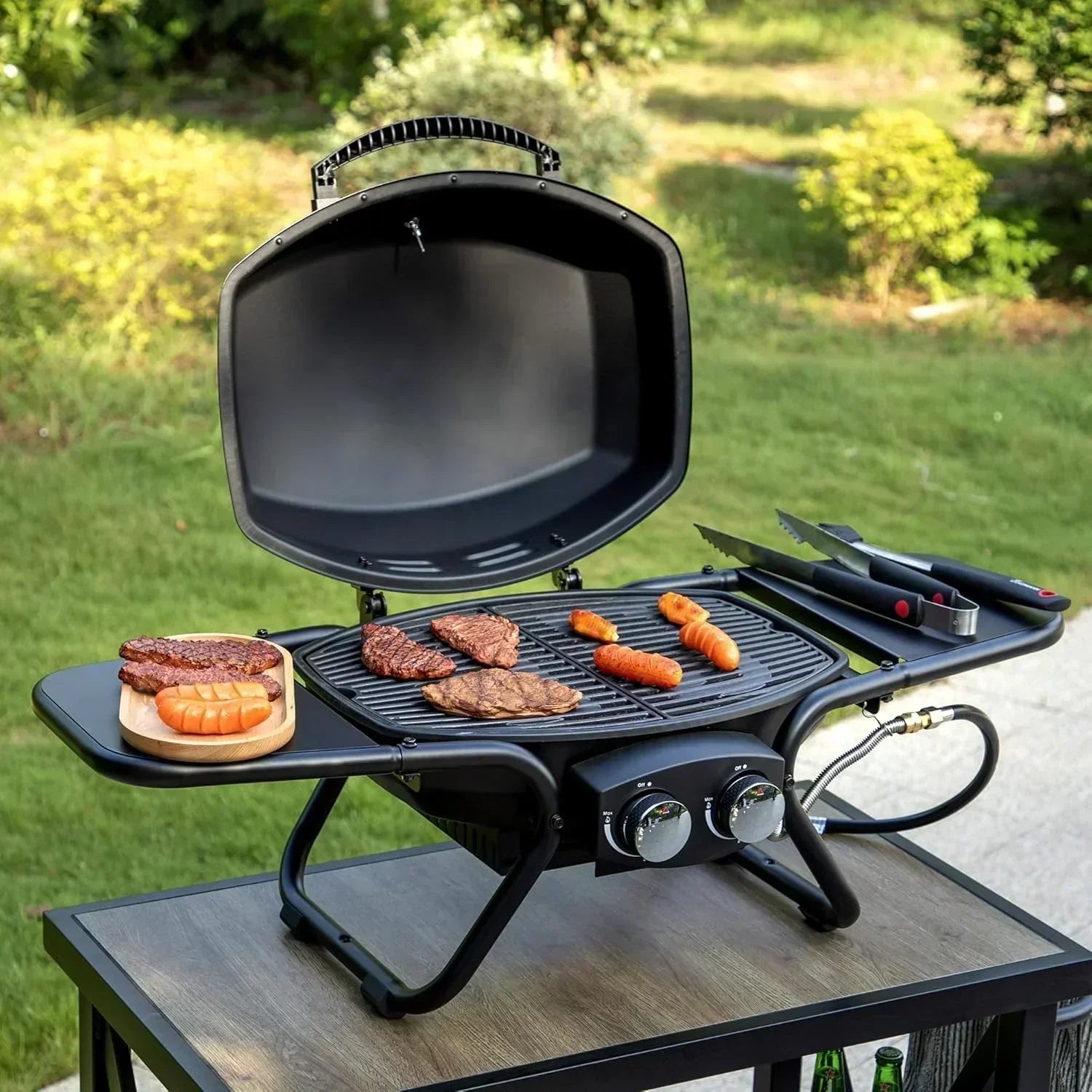 Captiva Designs 4-Burner Propane Gas BBQ Grill Side Burner Porcelain-Enameled Cast Iron Grates