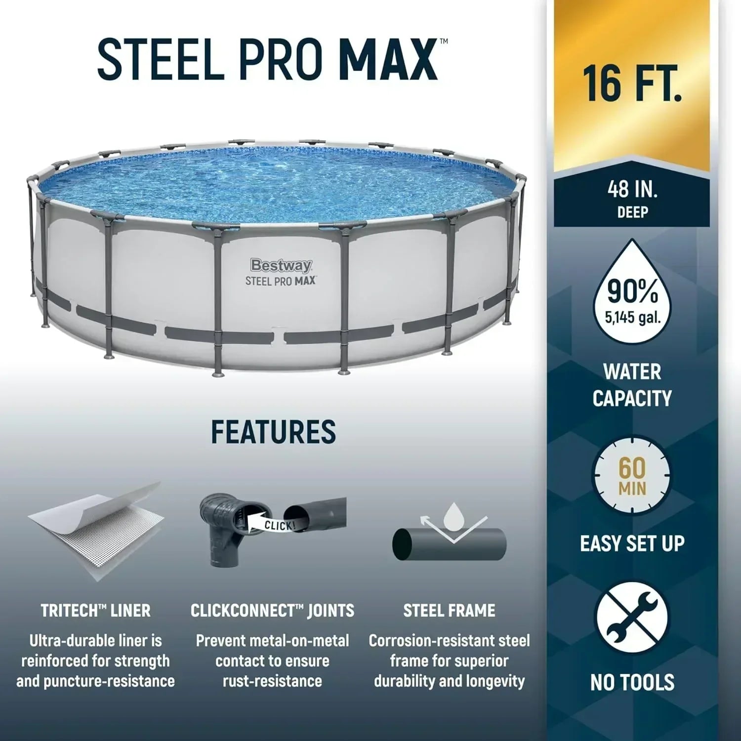 Steel Pro MAX 14 Foot x 48 Inch Round Metal Frame Above Ground Outdoor Swimming Pool Set
