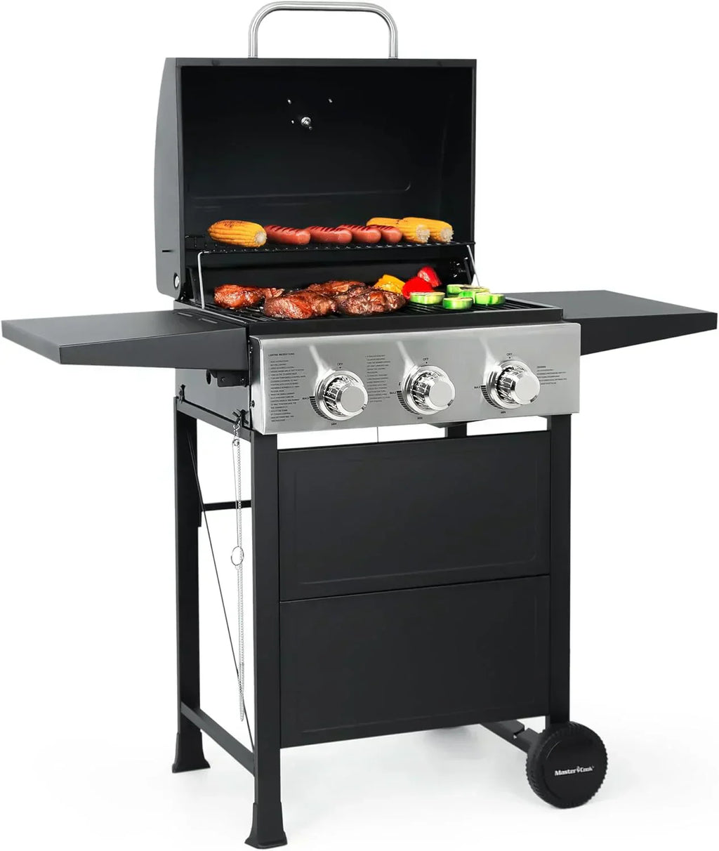 3 Burner BBQ Propane Gas Grill Stainless Steel 30,000 BTU Patio Garden Barbecue Grill