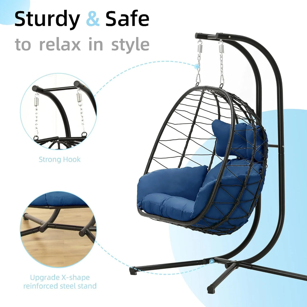 Double Egg Chair Hammock Swing Chair Foldable Hanging Loveseat UV Resistant Cushions
