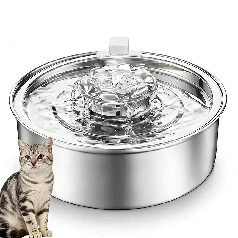 Automatic Pet Water Fountain 2L Stainless Steel Bowl with Filter and Quiet Pump for Cats and Dogs
