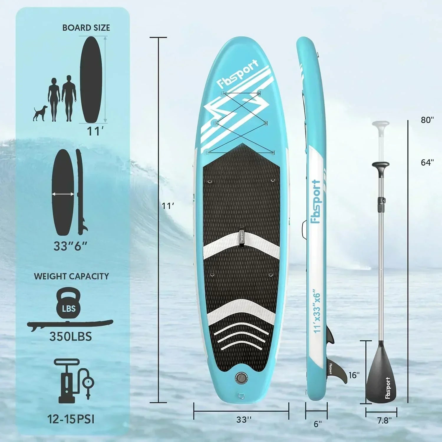 FBSPORT 11' Premium Stand Up Paddle Board Yoga Board with Durable SUP Accessories Carry Bag