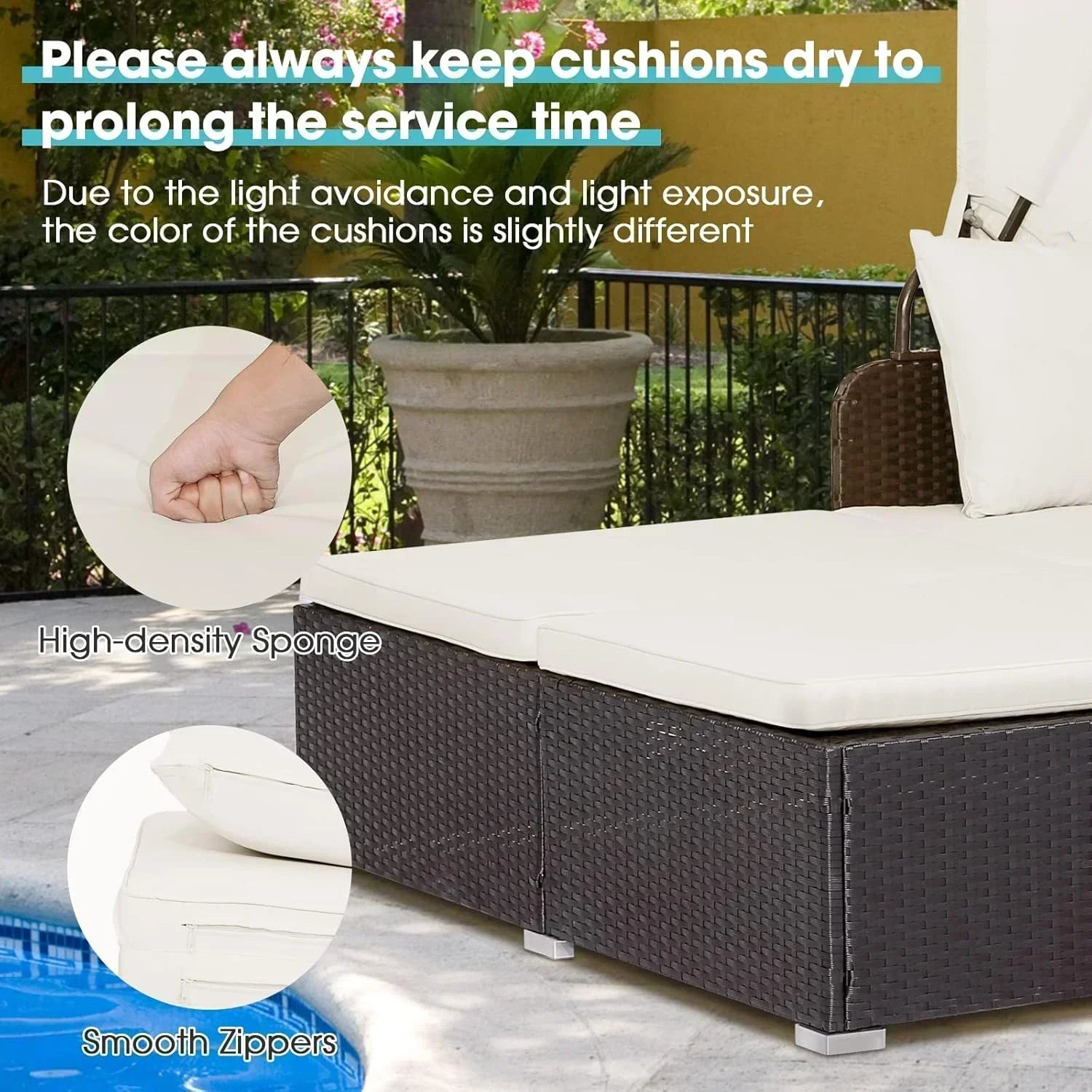 RELAX4LIFE Patio Outdoor Daybed with Canopy Wicker Sunbed Cushions 4 Pillows