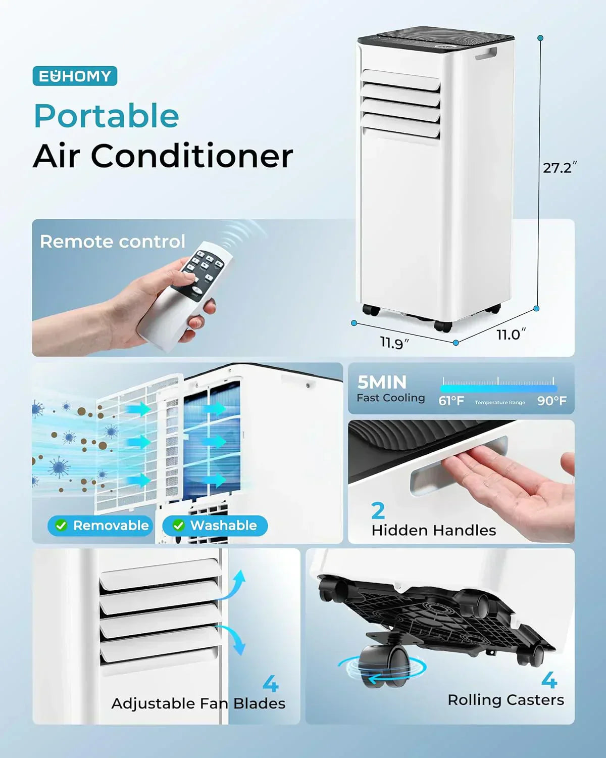 EUHOMY 8,000 BTU Portable Air Conditioners 4-in-1 Portable AC Unit Up to 350 Sq.Ft