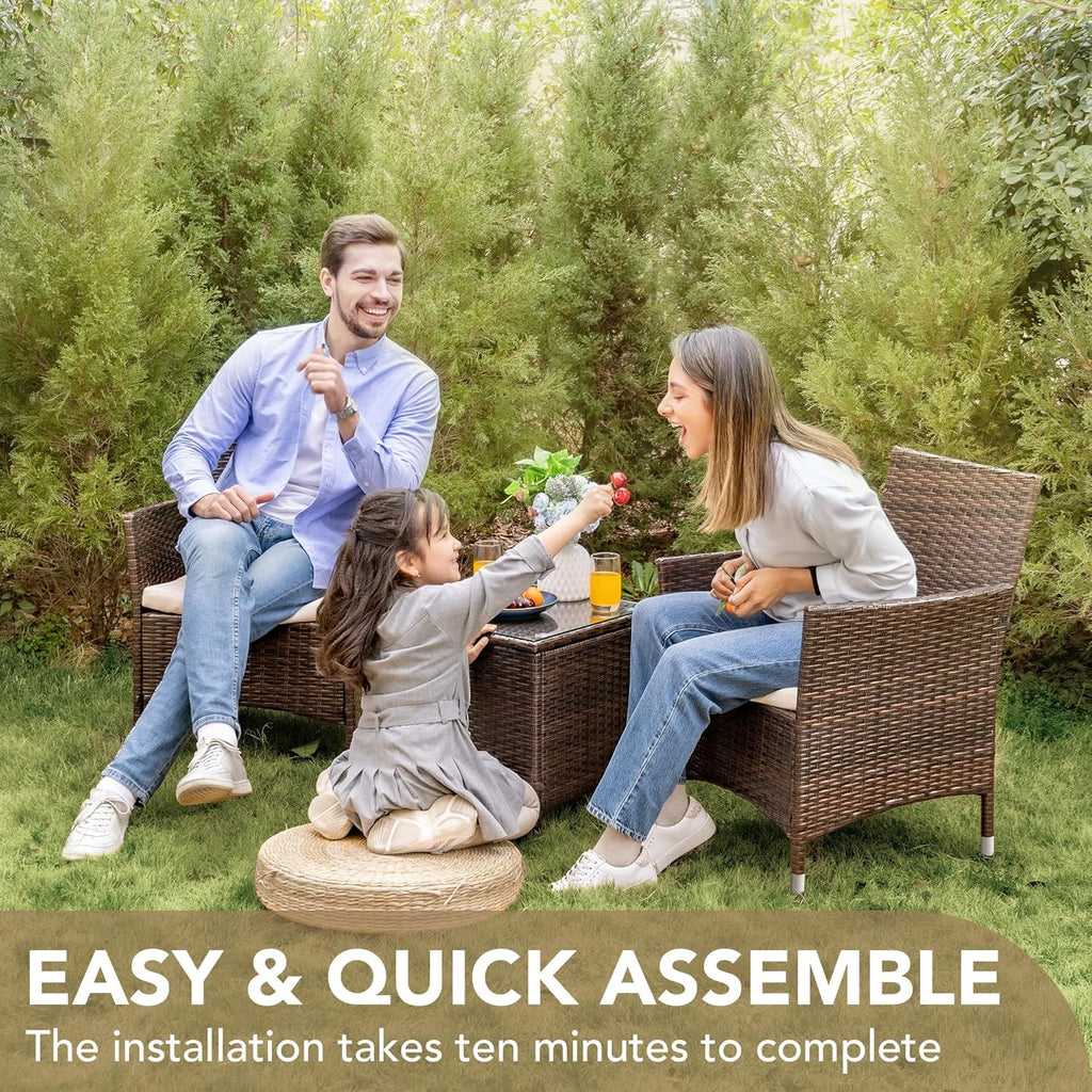 Devoko Patio Porch Furniture Sets 3 Pieces PE Rattan Wicker Chairs Outdoor Garden Furniture Sets