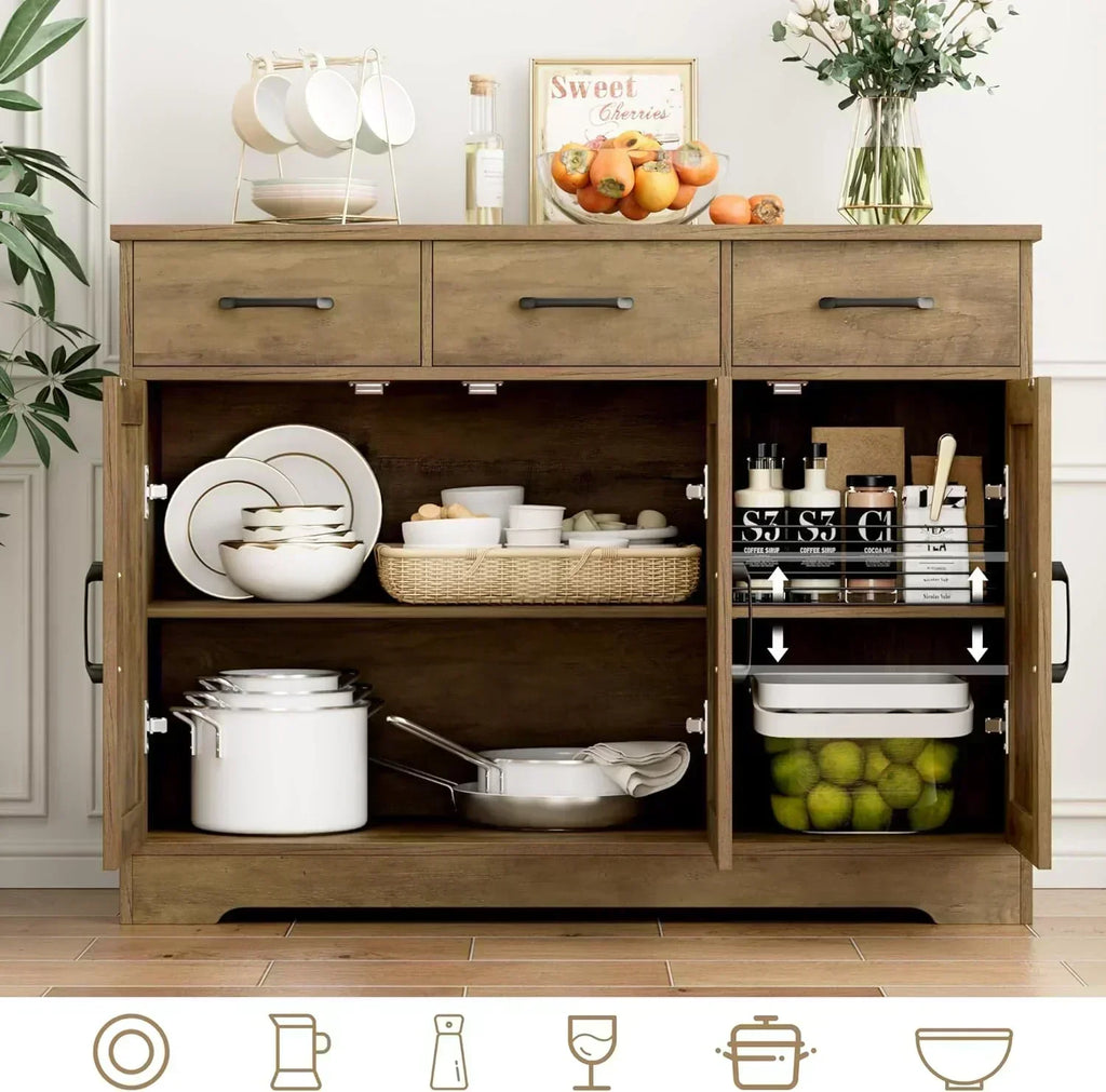 Modern farmhouse sideboard barn door buffet storage cabinet with drawers and shelves