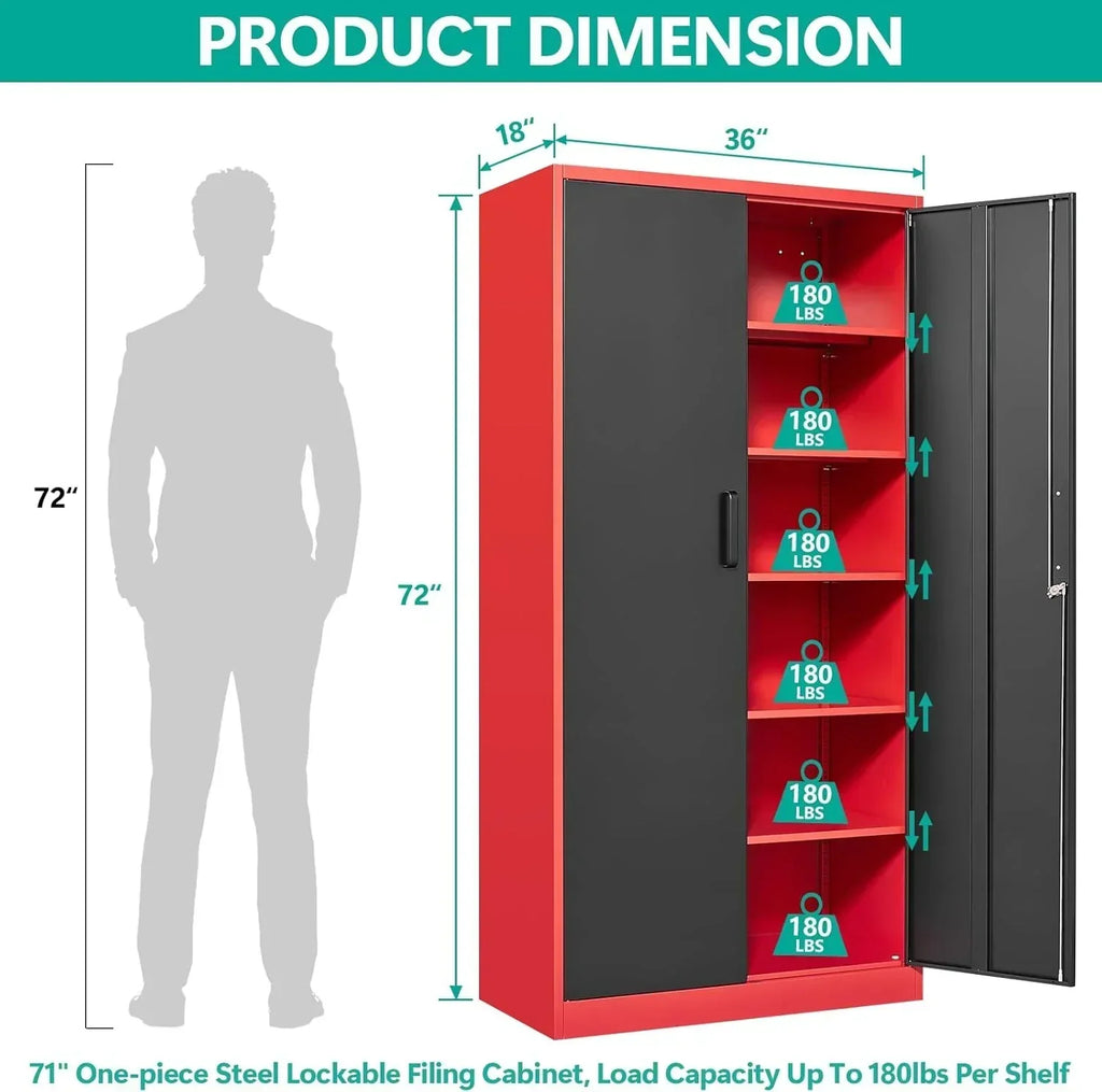 Metal Storage Cabinet with 2 Doors and 6 Shelves Black Metal Cabinet Garage Storage Cabinet