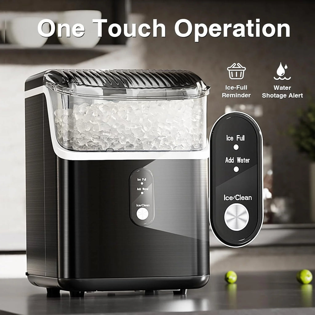 Nugget Ice Makers Countertop, Pebble Ice Machine with Chewable Pellet Ice, 34Lbs/24H, Self-Cleaning, Sonic Ice, One-Click Operation, for Kitchen,Office Stainless Steel Silver