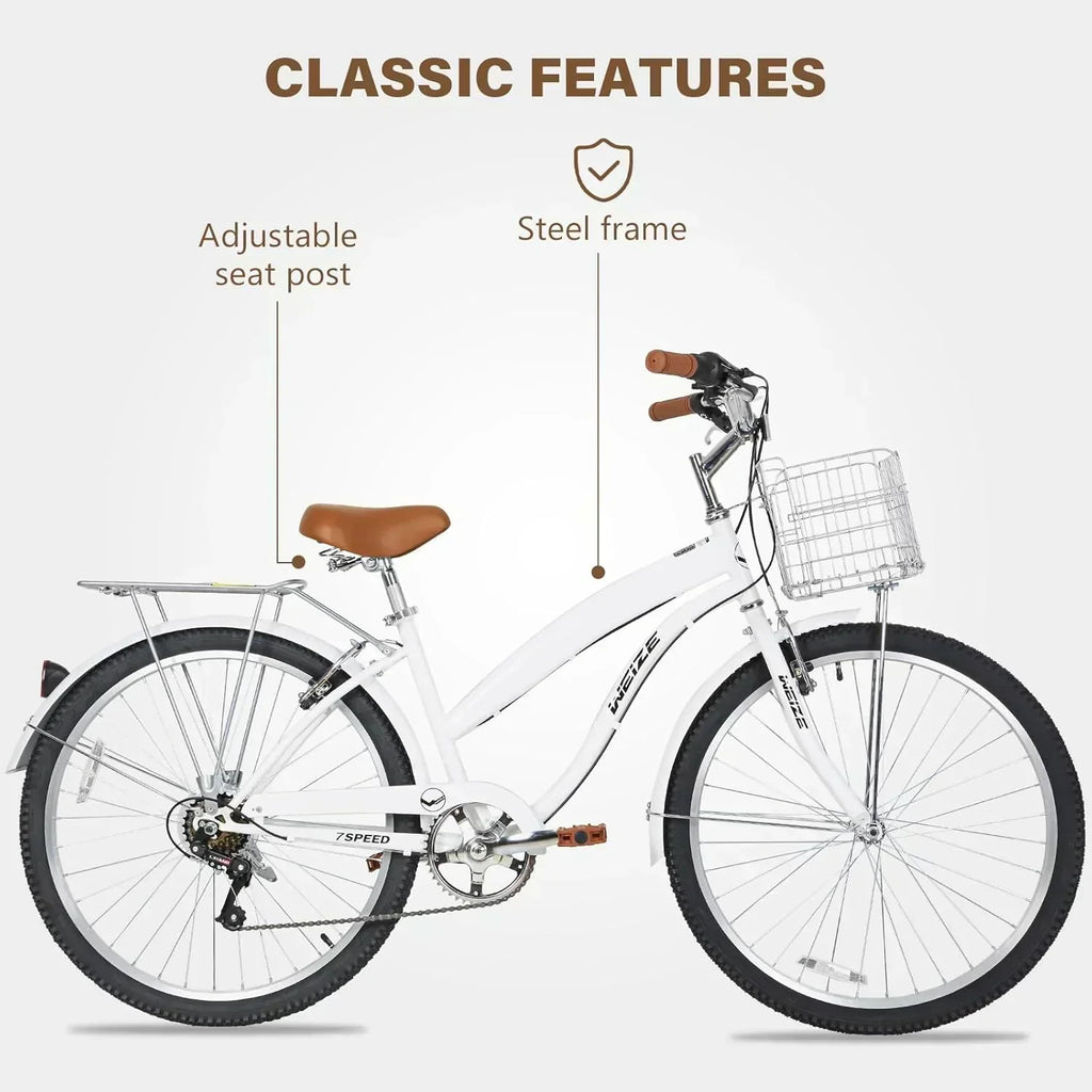 WEIZE Beach Cruiser Bike 26 inch Commuter Bicycle for Adult Men and Women 7-Speed/High-Carbon