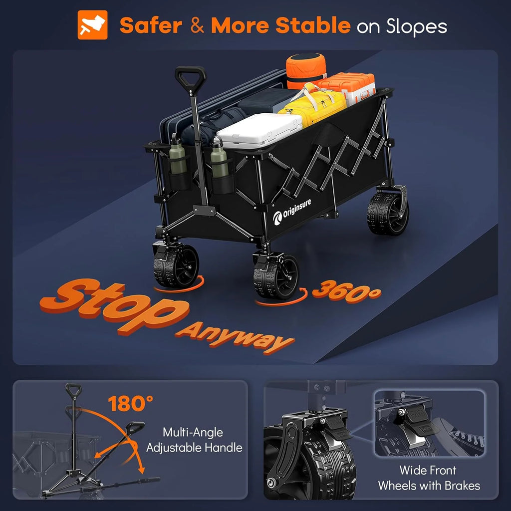38 long foldable four-wheel stroller, foldable, 460 lb capacity, 220 liter heavy-duty folding beach stroller with large all-terrain tires