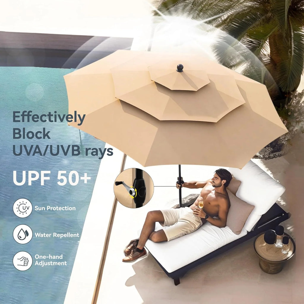 PHI VILLA 6-Piece Outdoor Dining Sets, All-Weather Patio Table and Chairs Set with Umbrella for 4, Heavy Duty Patio Round Table Set for Deck, 4 Extra Large Outdoor Swivel Chairs with Thick Cushions
