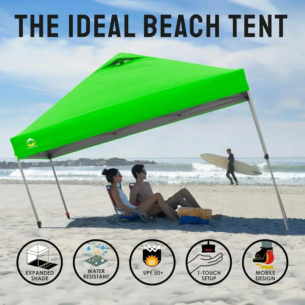 10x10 Pop-Up Awning One-Click Installation Beach Tent Outdoor Sunshade Silver Coated Top