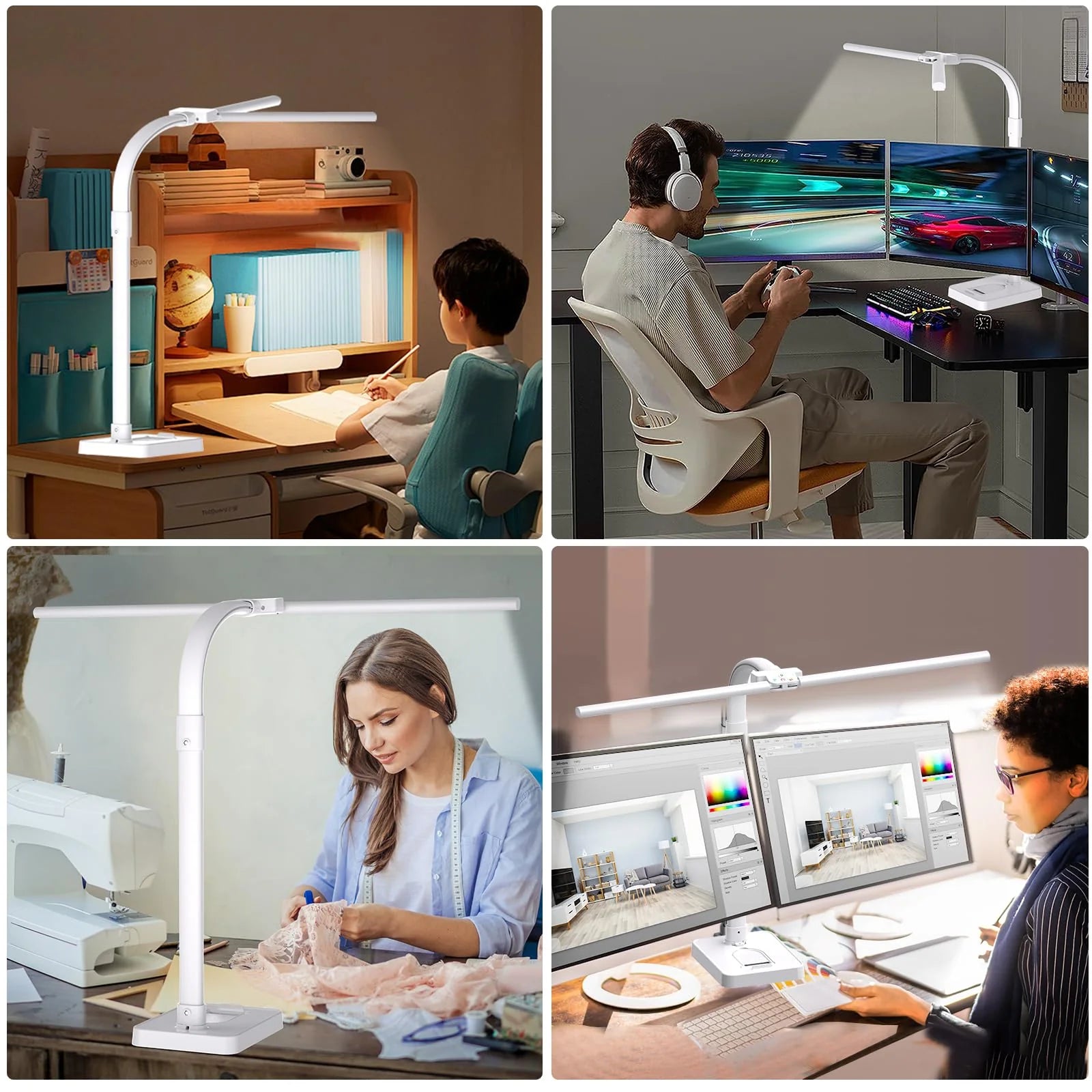 LED Desk Lamp for Home Office Double Head 24W Architect Light with 5 Brightness Levels Flexible Gooseneck
