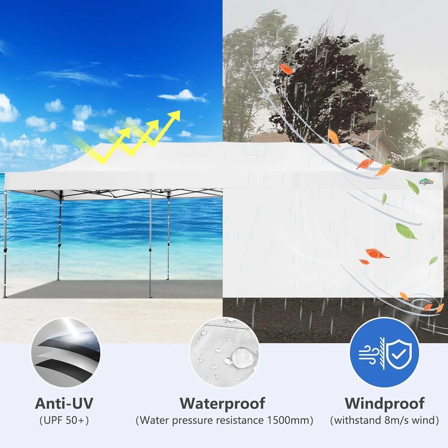 COBIZI 10x20 Heavy Duty Pop up Canopy Tent with 6 sidewalls Easy Up Commercial Outdoor Canopy Wedding Party Tents for Parties All Season Wind & Waterproof Gazebo with Roller Bag,Black(Frame Thickened)