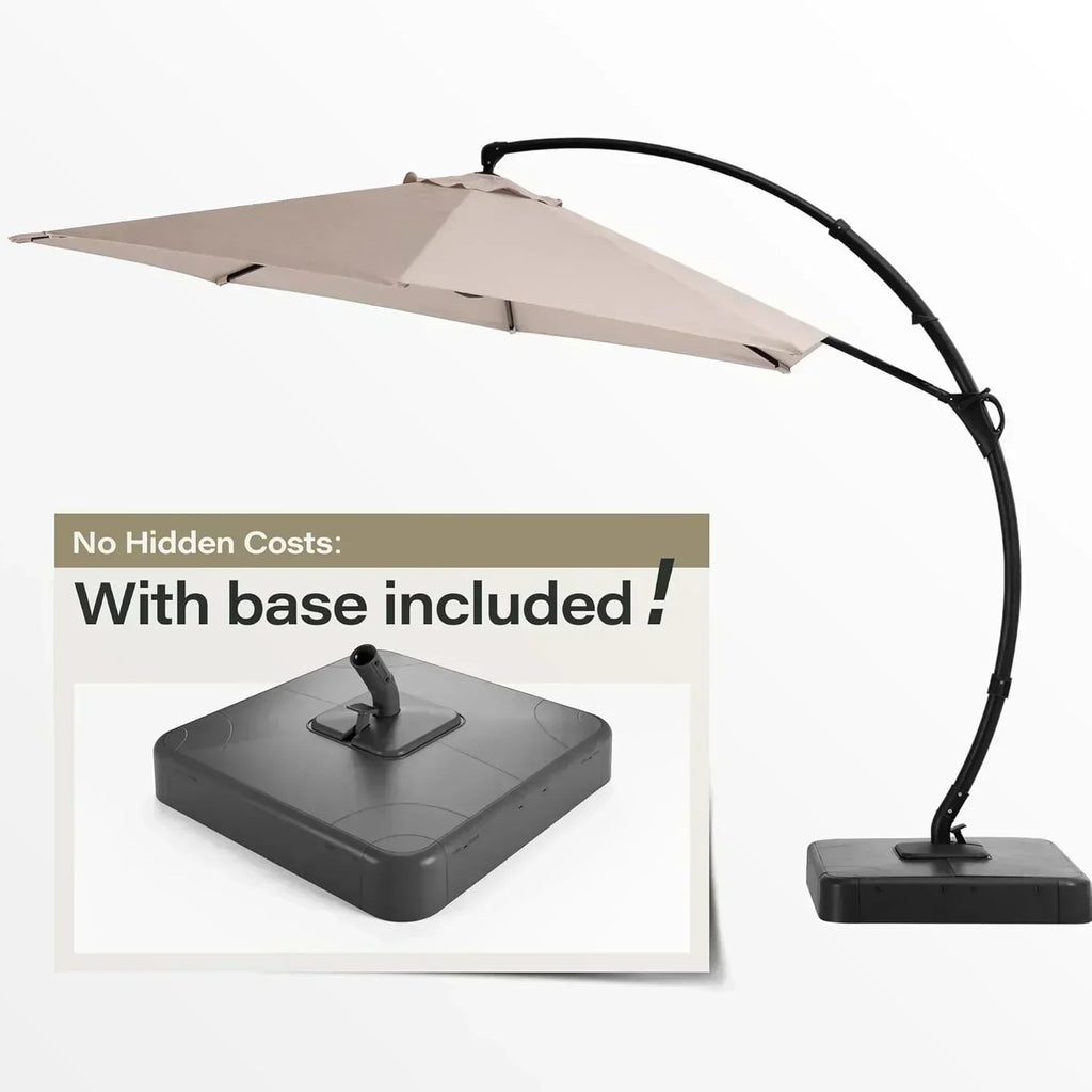 LAUSAINT HOME Outdoor Patio Umbrella with Base included 11 FT Deluxe Curvy Cantilever Umbrella
