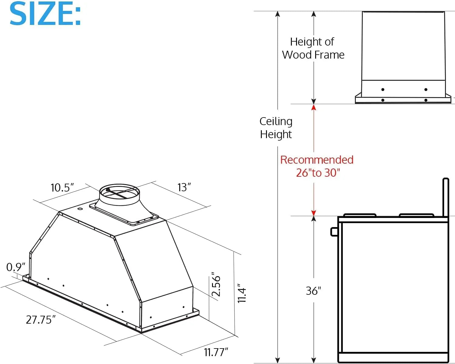 IKTCH 30 Built-in/Plug-in Range Hood 900 CFM, Ducted/Ductless Convertible Ducted, Stainless Steel Kitchen Range Hood
