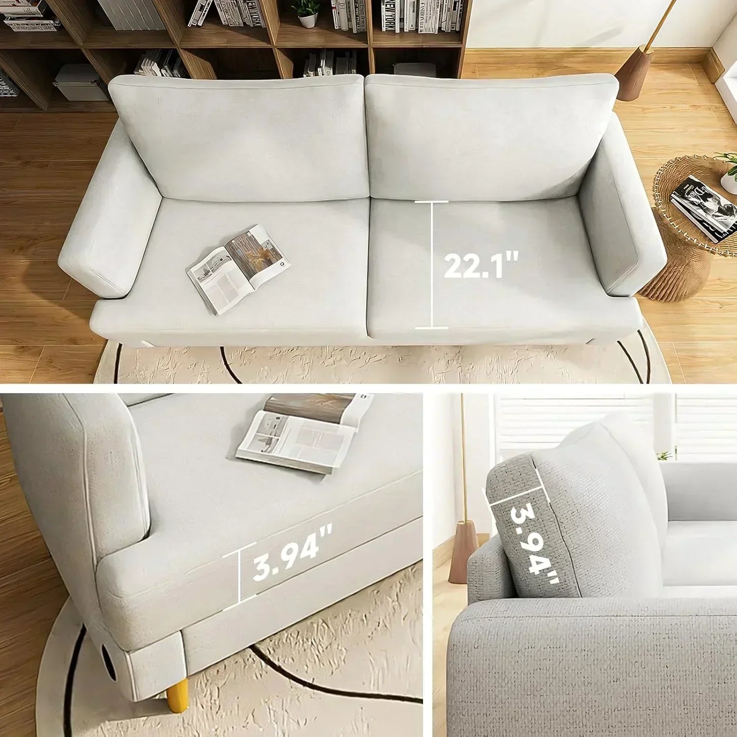 Loveseat Sofa Couch for Living Room with USB Type C Ports Dark Gray Upholstered Small Couches